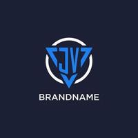 JV monogram logo with triangle shape and circle design elements vector