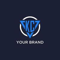 KC monogram logo with triangle shape and circle design elements vector