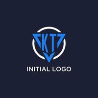 KT monogram logo with triangle shape and circle design elements vector