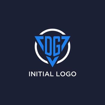 DG monogram logo with triangle shape and circle design elements vector