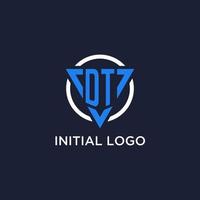 DT monogram logo with triangle shape and circle design elements vector
