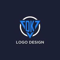 DK monogram logo with triangle shape and circle design elements vector