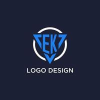 EK monogram logo with triangle shape and circle design elements vector