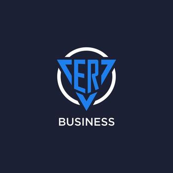 ER monogram logo with triangle shape and circle design elements vector