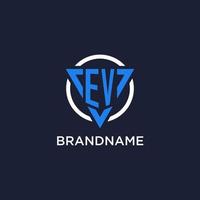 EV monogram logo with triangle shape and circle design elements vector