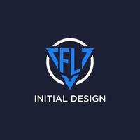 FL monogram logo with triangle shape and circle design elements vector