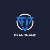 FV monogram logo with triangle shape and circle design elements vector