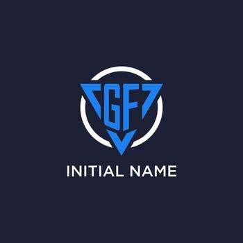 GF monogram logo with triangle shape and circle design elements vector