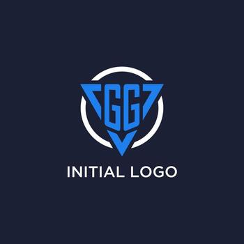 GG monogram logo with triangle shape and circle design elements vector
