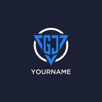 GJ monogram logo with triangle shape and circle design elements vector