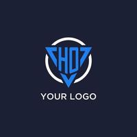 HO monogram logo with triangle shape and circle design elements vector