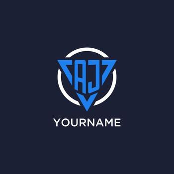 AJ monogram logo with triangle shape and circle design elements vector
