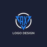 AX monogram logo with triangle shape and circle design elements vector