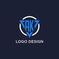 AK monogram logo with triangle shape and circle design elements vector