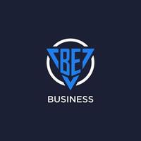 BE monogram logo with triangle shape and circle design elements vector