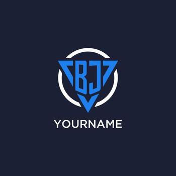 BJ monogram logo with triangle shape and circle design elements vector