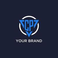 CP monogram logo with triangle shape and circle design elements vector