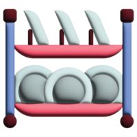 3d illustrazione piatto cremagliera nel cucina impostato png