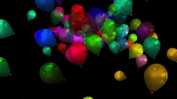 multi gekleurde lucht ballonnen vliegend bodem naar top lus animatie video transparant achtergrond met alpha kanaal.