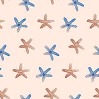 Sea bottom seamless pattern. Summer beach hand-drawn seaside vector print. Undersea world cartoon background with starfish. Seashore elements design for fabrics, wallpaper