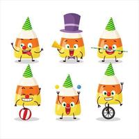 Cartoon character of candy corn with various circus shows vector