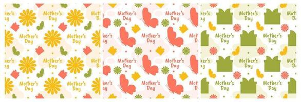 Set of Happy Mother Day Seamless Pattern Design in Element Decoration Template Hand Drawn Cartoon Flat Illustration vector