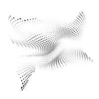 Abstract halftone background with dynamic waves. Warp dots surface. Twisted line and particles. Vector illustration for design isolated on white