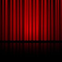 Closed red theater curtain with reflection in bottom. Background for banner or poster. Vector illustration
