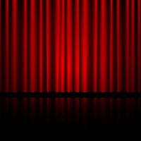 Closed red theater curtain with reflection in bottom. Background for banner or poster. Vector illustration