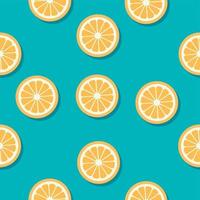 Seamless pattern. Slice of Orange with shadow on blue background. Summer, cocktail banner, backdrop vector