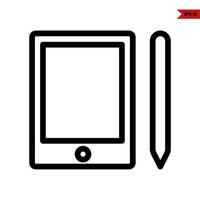 smartphone ipad with pencil line icon vector