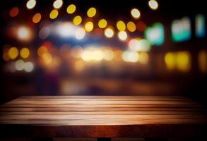 Empty wooden table and bokeh lights background. For product display photo