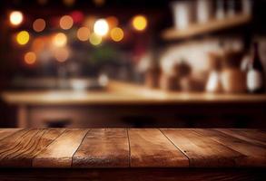 Empty wooden table and bokeh lights background. For product display photo