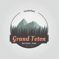 emblem grand teton mountain logo icon vintage design national park illustration vector