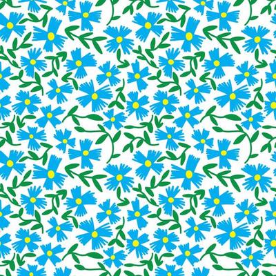 Vector corn flower seamless pattern. Mille fleur pattern with blue corn flowers. Textile with millefleur print