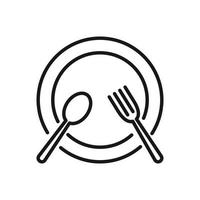 Editable Icon of Spoon and Fork Over Plate, Vector illustration isolated on white background. using for Presentation, website or mobile app