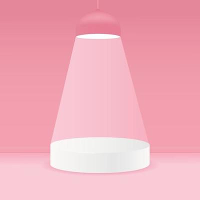 Abstract scene background. Cylinder podium on pink background. Product presentation, mock up, show cosmetic product, Podium, stage pedestal or platform with light from a lamp. Vector