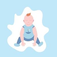 Cute boy sitting vector illustration. Flat style toddler on blue background