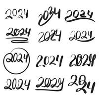 2024 year handwriting isolated on white background. Collection of 2024 number. Set hand drawn 2024 vector