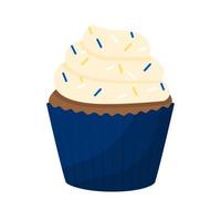 Cupcake with blue wrapping isolated on white background. Muffin as present for man. vector