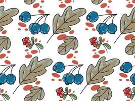 Seamless pattern on a light background drawn in a vector. Wild berries and leaves. Suitable for decoration and printing design. vector