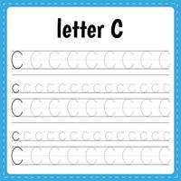 Tracing practice. Learn alphabet. Letter C vector