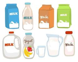 Milk boxes set Vector realistic. Collection of regular milk, oats, soy, rice and almond milk. Realistic illustration sets.