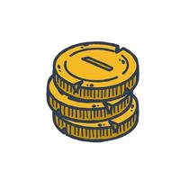 Stack of gold coins. Outline cartoon Icon of money and treasure. Concept of earnings and wealth. vector