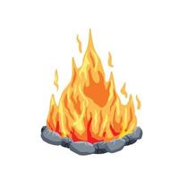 Bonefire or campfire. Orange fire and flame. Element of a hike. Heat and hot object. Cartoon flat illustration vector