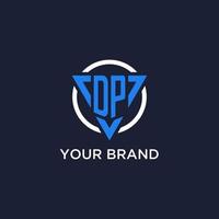 DP monogram logo with triangle shape and circle design elements vector