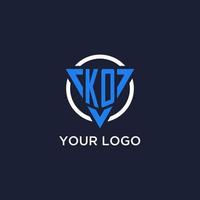 KO monogram logo with triangle shape and circle design elements vector