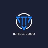 TT monogram logo with triangle shape and circle design elements vector