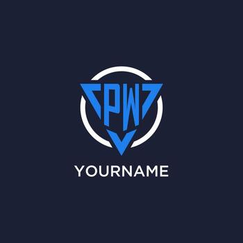 PW monogram logo with triangle shape and circle design elements vector