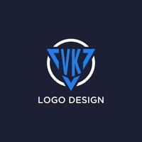 VK monogram logo with triangle shape and circle design elements vector